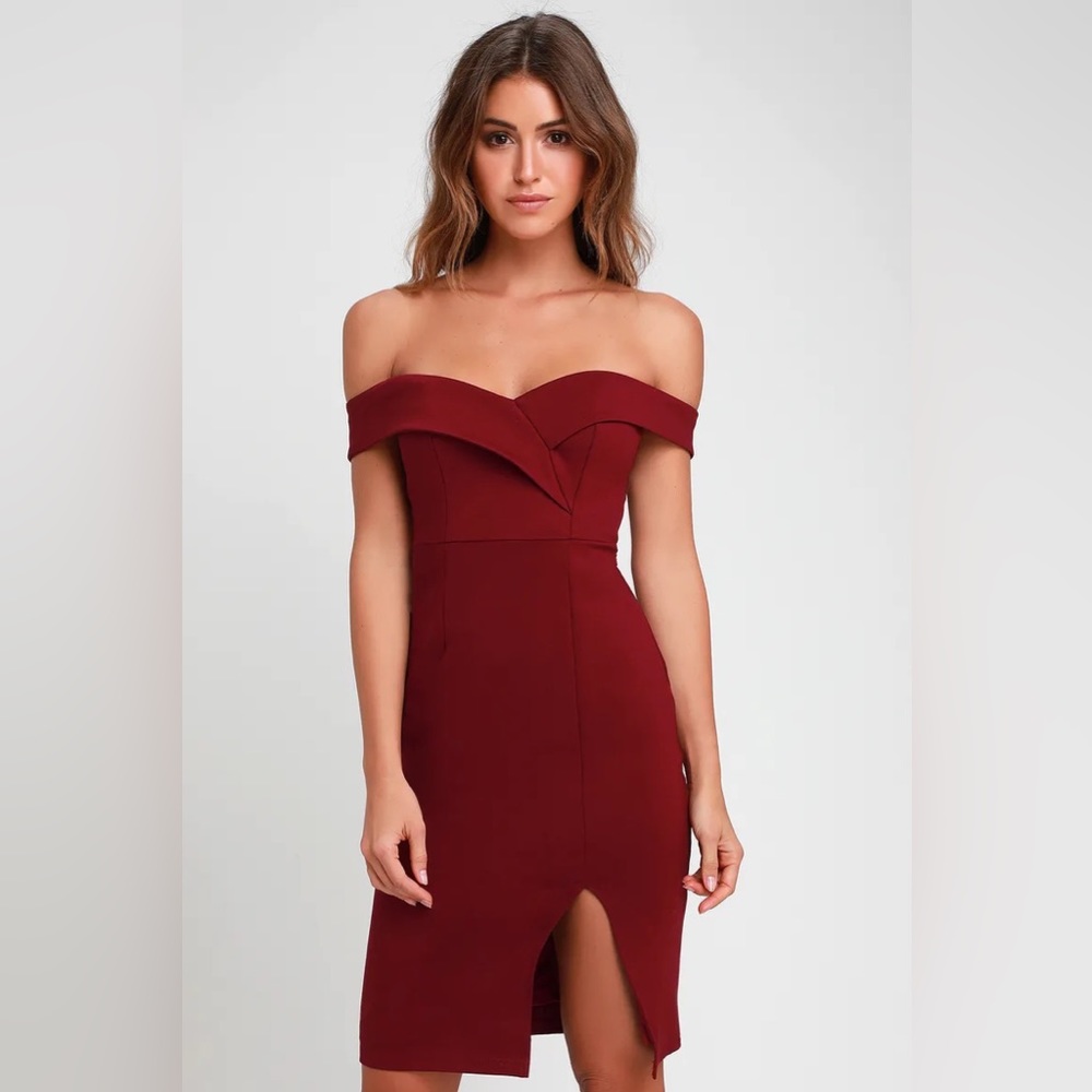 Lulus maroon off shoulder dress size xs